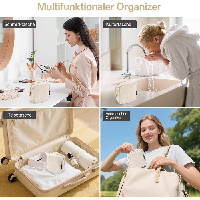 Косметичка для жінок KALIDI з корду, зелено-бежева, з відділеннями, на блискавці, для подорожей