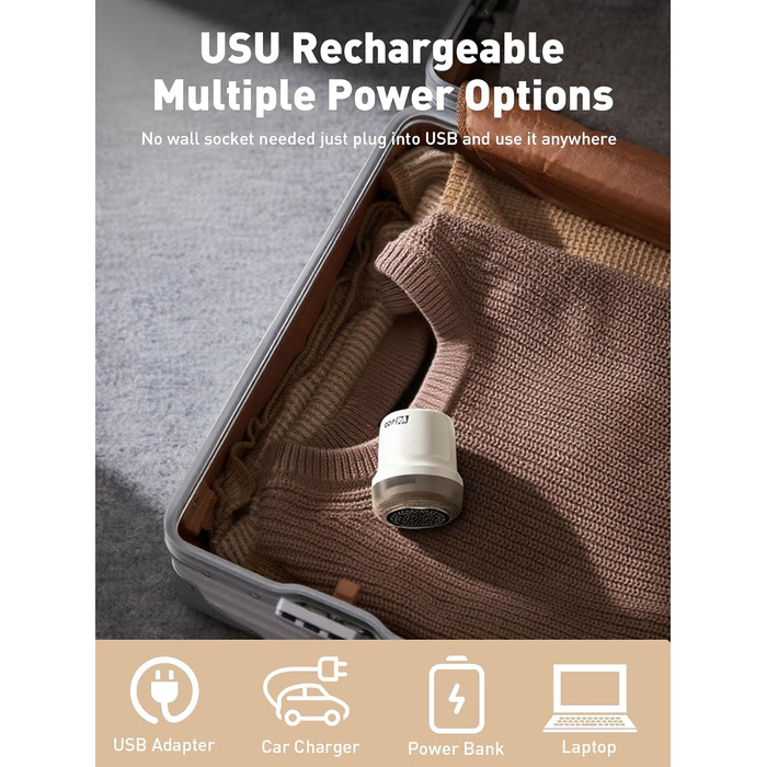 Електричний видальник ворсу для одягу та меблів COPPA, 6 лез, 3 швидкості, з індикатором заряду акумулятора