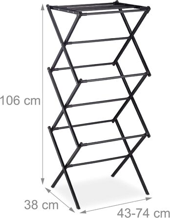 Сушарка для білизни Relaxdays, розкладна, висувна, 11 стійок, 6 рівнів, чорна, металева