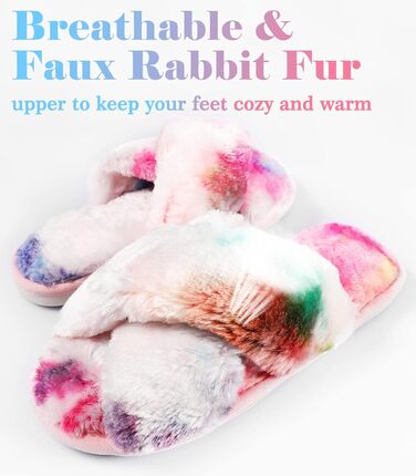 Тапочки жіночі Ankis з плюшу, теплі зимові, з перехресними ремінцями, з піною з пам'яті, з відкритими пальцями, пухнасті, для дому та вулиці (білий, чорний, сірий, верблюжий) (36/37 EU, кольори веселки)