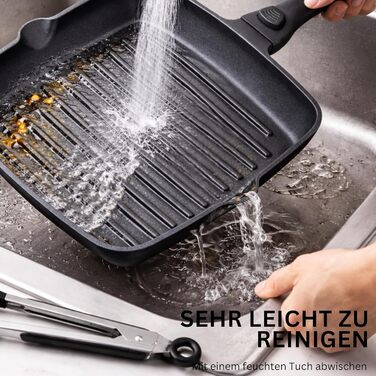 Stone&Stone Сковорода гриль індукційна 28 см квадратна з антипригарним покриттям та знімною ручкою, німецька кераміка, сталеве дно, для газових плит та духовки, без PFAS, PFOA та PTFE