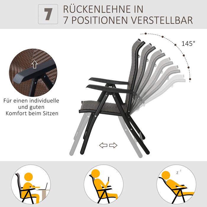 Крісло Outsunny з ротангу Polyrattan, складне, з підлокітниками, 7-ступеневе регулювання спинки для саду, балкону, тераси, розміром 58 x 71 x 111 см
