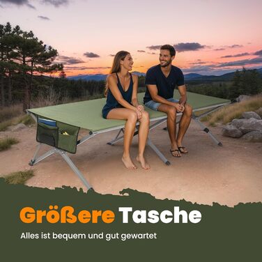 Розкладне ліжко для кемпінгу 210x80x60 см, стабільне, з кишенею, 200 кг, для відпочинку на природі, в саду, в подорожах, вдома (зелене)