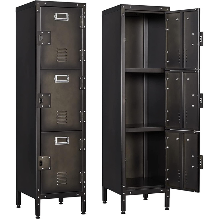 Metal locker with lockable doors, industrial steel cabinet for school, home, office, garage, H140*W38*D46 cm