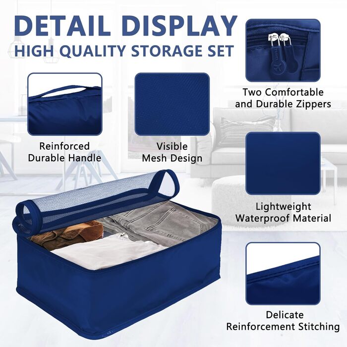 Органайзер для валізи 12 шт. - Набір водонепроникних кубиків для подорожей, сімейних поїздок та зберігання вдома (Морська блакить)