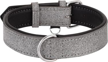 Riparo Genuine Leather Adjustable Dog Collar with Additional Reinforcement (: 4.5CM Wide for 53.4CM - 63.5CM Neck, ) (XL, Grey/White Thread)