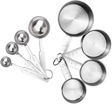 8/10-Piece Stainless Steel Measuring Cups and Spoons Set, Stackable Measuring Spoons, DIY Tools, Kitchen Accessories (8 Pieces)