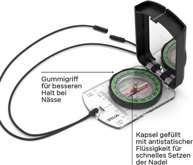 Silva Kompass Navigation - Kompass 4 - Graduated in Mils & Grad - Scale 1:25k 1:40k 1:50k mm & in - Navigation Compass for Professionals - Rotating Compass Housing - Military Compass Hiking