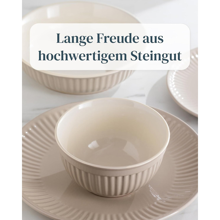 Набір посуду Steingut Hygge 24 елементи (6 осіб), світло-коричневий, преміум якість