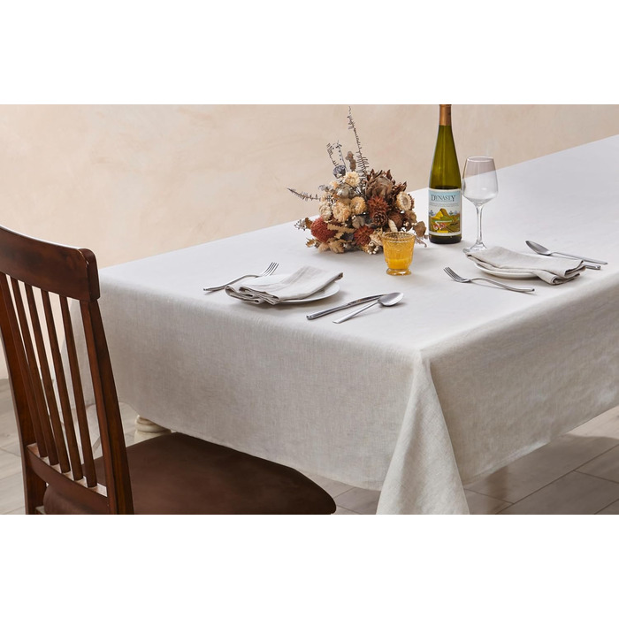DAPU Linen Tablecloth, 100% French Natural Linen Rectangular Tablecloth 140×220cm (Natural Linen, 140 x 220 cm)
