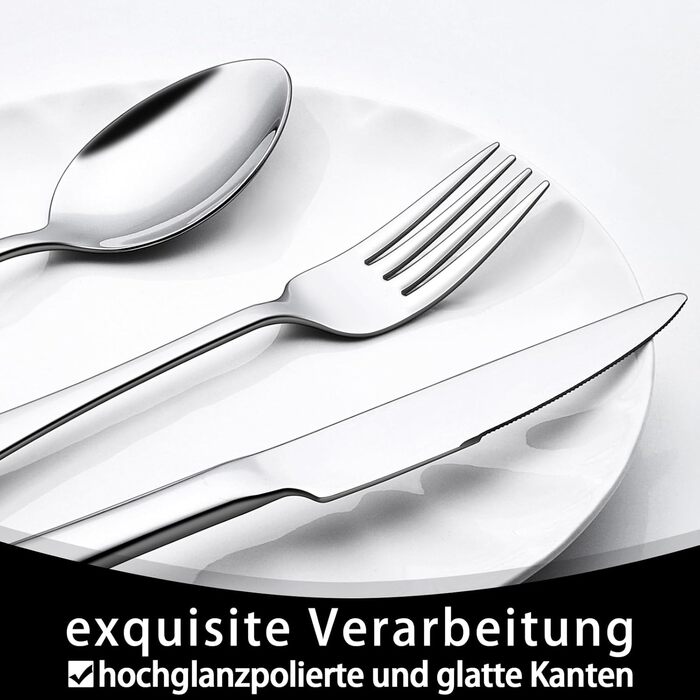 12-Person Cutlery Set, 72-Piece Stainless Steel Cutlery Set with Steak Knives, Eating Utensil Set with Knife Fork Spoon, Elegant Dinnerware for Restaurant/Party, Dishwasher Safe