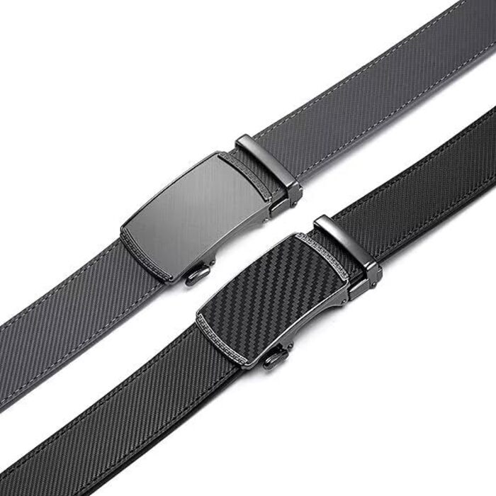 Чоловічі ремені CHAOREN 2 шт. в упаковці, 35 мм, шкіряні з автоматичною пряжкою, регульовані, ідеальні як подарунок (Carbon Gebürstet - чорний/сірий, розмір 100-110 см)