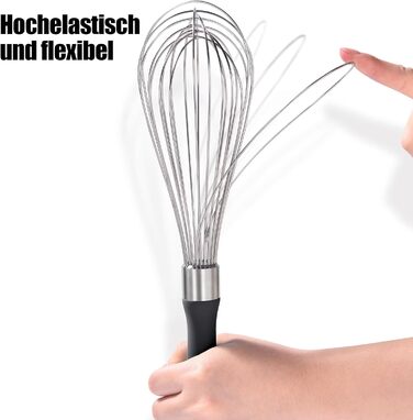 Міксер ручний кухонний Doosu 30см, з нержавіючої сталі 18/8, 12 гнучких дротів, чорний