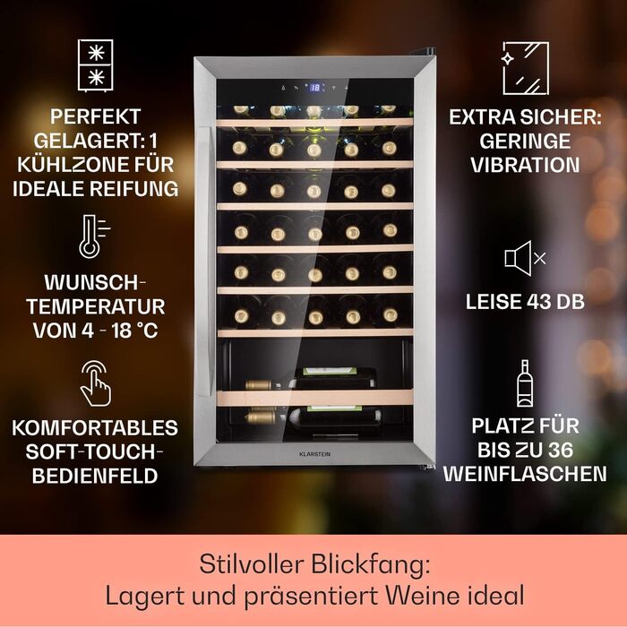 Klarstein Freestanding Wine Cooler - Compact Beverage Refrigerator with Dual Zone & Glass Door - Indoor/Outdoor Beersafe - LED Lighting - 5-18°C - 33 Bottle Capacity
