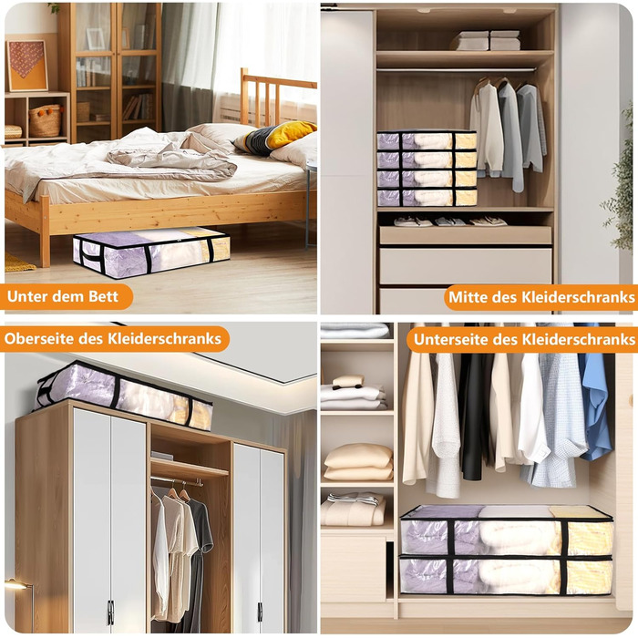 4 шт. Коробки для зберігання під ліжко 90л з кришкою, прозорі, великі, складані, з ручками, для постільних речей, подушок, одягу (4 шт.)