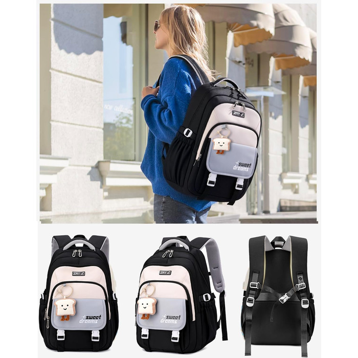 Шкільний рюкзак для дівчаток 2-10 класів, 32L, легкий дитячий рюкзак | Дихаюча спинка | М'які лямки | Брест-стріжка, ранці для школи, рюкзак для підлітків 8+ років (Чорний)