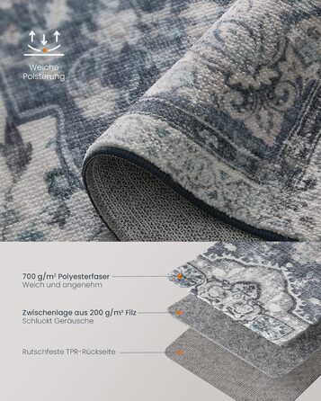 Килим SONGMICS HOME Vintage, 120x170 см, для вітальні, спальні, кухні, коридору, їдальні, сірий (TAR032G01)