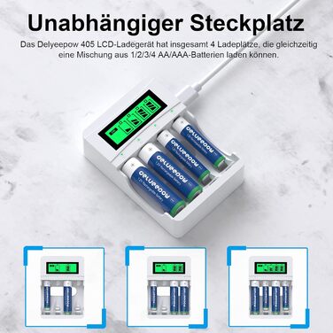 Зарядний пристрій для акумуляторів AAA з LCD-дисплеєм, 8 шт. акумуляторів 1100mAh, NiMH 1.2V, 4 слоти для заряджання