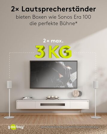 Стійка-підставка для колонки Sonos Era 100 від Goobay, з кабелем-менеджментом, біла, висота 71 см, витримує до 3 кг (71983)