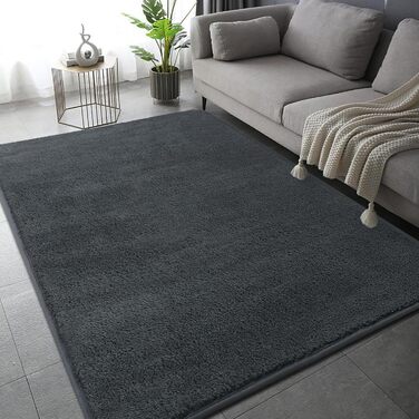 Килимок з мікрофібри 120x170 см - миючий короткий ворс для вітальні та спальні, м'який пухнастий з сучасним однотонним дизайном, антрацит-сірий 120 x 170 см
