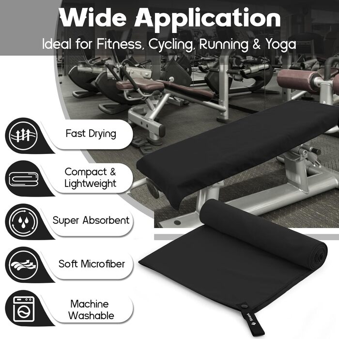 Набір рушників з мікрофібри 2 шт. | 180x60 см великий рушник для душу + 80x40 см маленький рушник для обличчя | Швидковисихаючі рушники з мікрофібри, спортивний рушник для фітнесу, пляжу, спортзалу (Чорний)