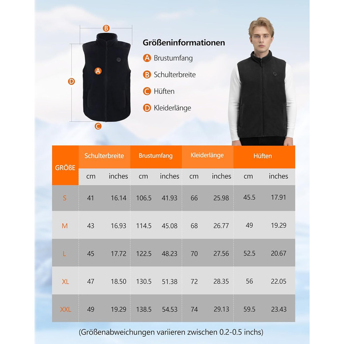 Обогревна жилетка з флісу для чоловіків з акумулятором 5V 10000mAh - жилетка з 3 рівнями нагріву, 5 зонами обігріву, ідеальна для роботи на відкритому повітрі, катання на лижах, піших прогулянок та щоденних поїздок. Чорний, XXL