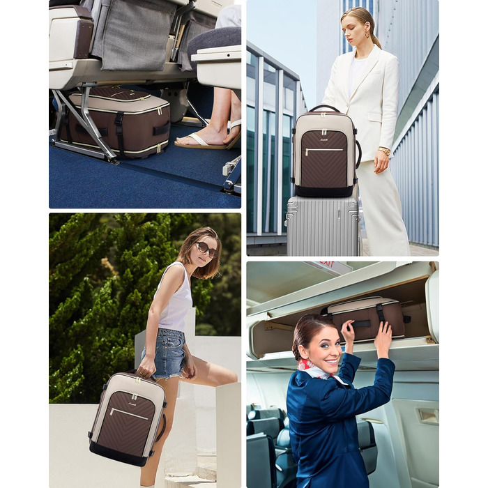 Рюкзак-валіза LOVEVOOK для жінок, 40L, ручна поклажа, водонепроникний, для ноутбука, подорожей, бізнесу (17.3 дюйми, темно-кававий, абрикосовий, чорний)