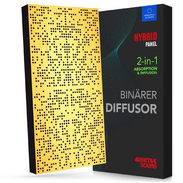 Гібридна акустична панель Addictive Sound Binary Diffuser: дифузор та абсорбер з дерева, бінарний алгоритм 250-9300 Гц, 120x60x11,5 см, колір Curcumma