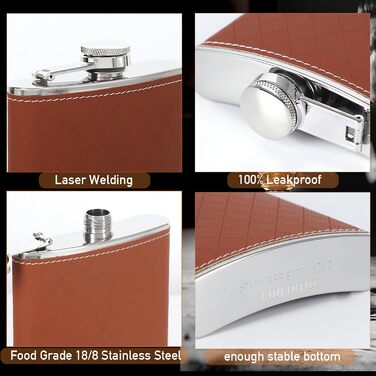 Чоловічий фляга LH HOME 237 мл з нержавіючої сталі, подарунковий набір, фляга з воронкою та стаканами, чорний (коричневий)