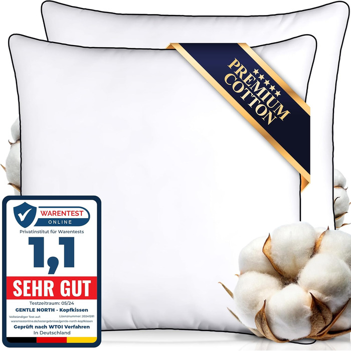 Gentle North High-Quality Hotel-Style Pillowcases (80x80 cm) - 2-Pack Fluffy, Ergonomic Sleep Pillows (Ökotex 100 Certified) - With Zipper - Washable up to 60° 2x | 80x80
