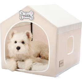 Washable Folding Dog Bed & Tent - Indoor Dog House for Small Dogs (4-9kg) - Beige