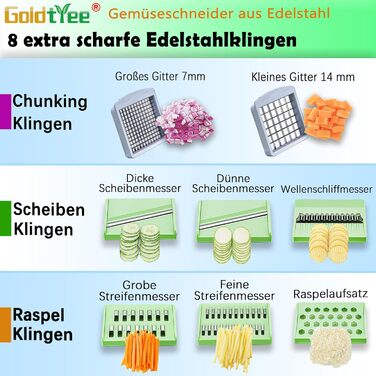 Набір для нарізки овочів 8-в-1 з контейнером, з нержавіючої сталі, для салату та нарізки