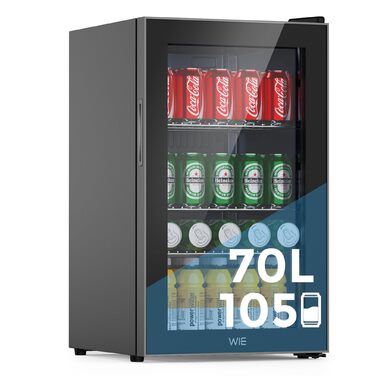 Міні холодильник WIE 70 літрів з подвійними скляними дверима, регульованими полицями для дому, кухні, бару, офісу. Для соди, пива, вина. Тиха робота, 105 доз.