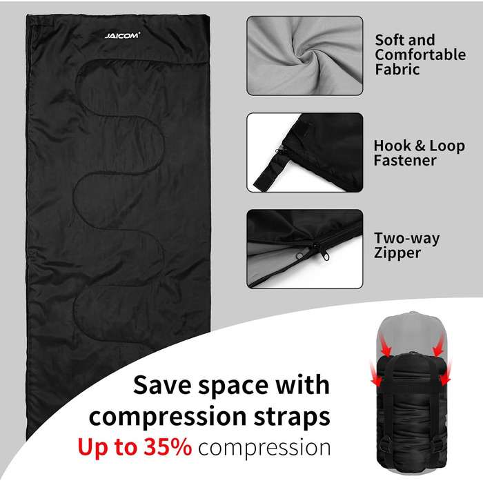 Легкий літній спальний мішок для кемпінгу та відпочинку на природі - для дорослих, туризму та відпочинку в приміщенні (зелений/чорний)