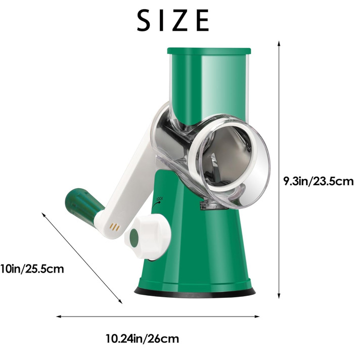 Ручна тертка Ourokhome Rotary: тертка для сиру, овочів, горіхів, картоплі, моркви (3 леза, темно-зелена)