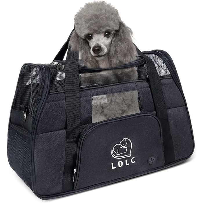 Транспортна переноска для собак та котів PETCUTE, чорна, 51 x 23 x 35 см, з м'яким матрацом, для подорожей, дозволена авіакомпаніями