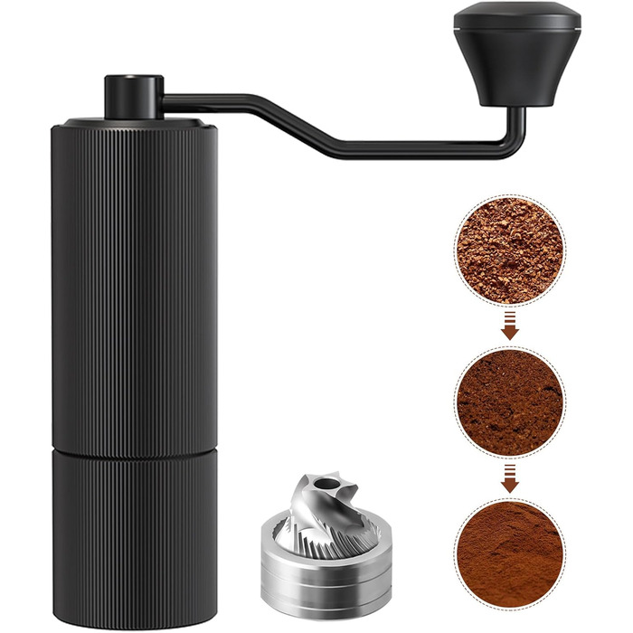 Manual Coffee Grinder with CNC Stainless Steel Burr for Espresso, Travel, Camping, Kitchen & Office, Small Hand Coffee Grinder Manual (Black)