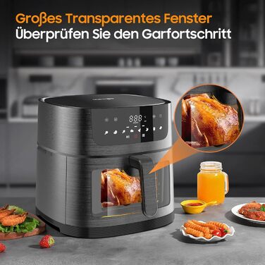 Iceagle Hot Air Fryer XXL Air Fryer 9L - Hot Air Fryer with Large Viewing Window | Oil-Free Air Fryer with Digital LED Touchscreen, 8 Programs, Shake Mode, 1800W, 9L Recipe Book with Window