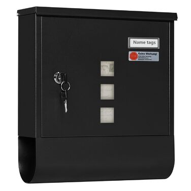 Поштовий ящик WOLTU з газетницею, оглядовим вікном та табличкою для імені, настінний, замиканий (2 ключі), сучасний дизайн, чорний (30,5x33,5x9 см)