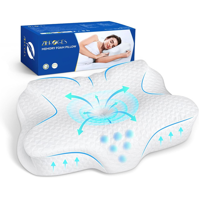 Zibroges Neck Pillow Head Pillow Memory Foam Pillow, Comfortable Neck Pillow for Sleeping, Ideal for Side Sleepers, Back Sleepers, and Stomach Sleepers, Washable Pillowcase, 61x41x11.5cm