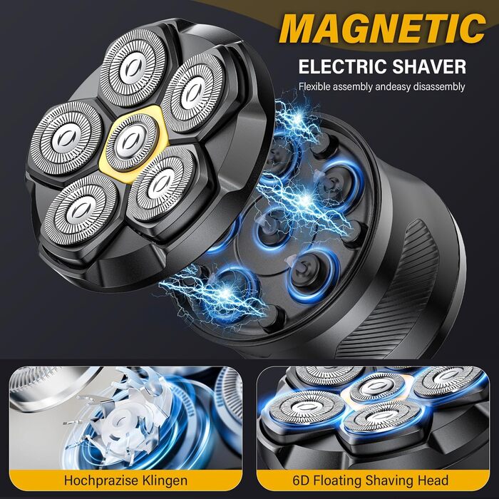 Електричний гоління голови для чоловіків Glatzen Rasierer UD1, IPX7, 6D плаваюча головка, вологий/сухий, червоний