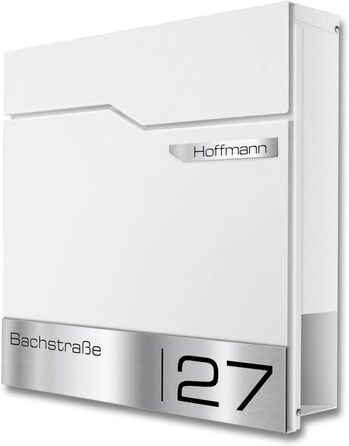 Поштовий ящик Metzler Thobe сучасний, сталевий корпус з нержавіючої сталі, з табличкою для імені, білий, з відділенням для газет