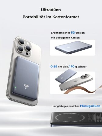 Power Bank MagSafe 5000mAh з бездротовою зарядкою 15W та USB-C, 20W PD, Gray - для iPhone, AirPods