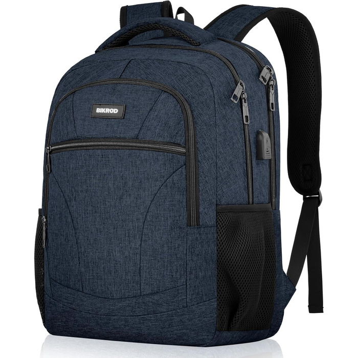 Рюкзак BIKROD для чоловіків та жінок, шкільний рюкзак для хлопчиків та дівчаток-підлітків, 15.6 дюймів, для ноутбука, для роботи, подорожей, кемпінгу, з USB-портом для зарядки, синій
