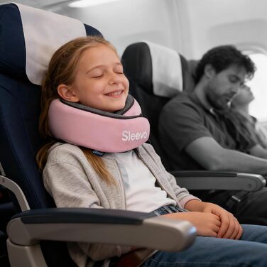 Подушка для шиї з Memory Foam - Подушка-вичерпачка для подорожей та літака - Ергономічна подушка для подорожей, захист від світла та пральна, з сумкою - Чорний (L) (Діти Рожевий)