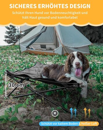 КінгКемп Лежанка для собак - портативна, з дихаючою сіткою та замшевим килимком, чорна, 57x57x23 см (77x77x30 см)