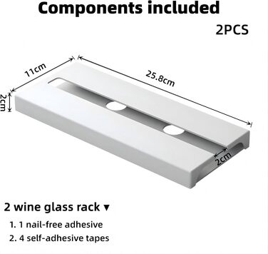 Кріплення для келихів вина на карабіні, самоклеючі тримачі для келихів, полиця для келихів вина під полицю, полиця для келихів на стеблі без свердління під шафу, кріплення для келихів на барі (білий, 2 шт.)