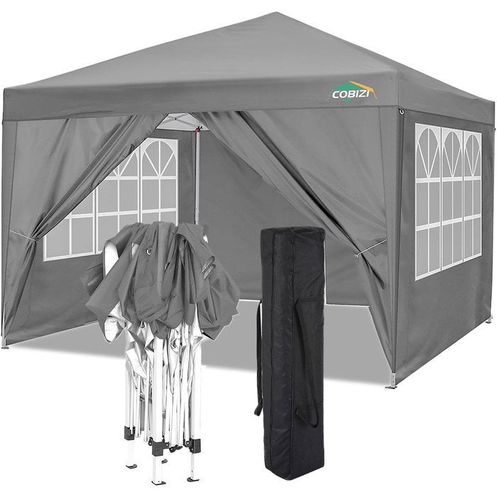 COBIZI Pop-up Pavilion 3x3, Folding Pavilion 3x3 Waterproof, Stable, Winter-Proof |8x Pegs|4x Wind Ropes|UV Protection 50+|High-Density Tarpaulin| Pavilion Folding 3x3m Party Tent Folding Pavilion 3x3 Garden Pavilion