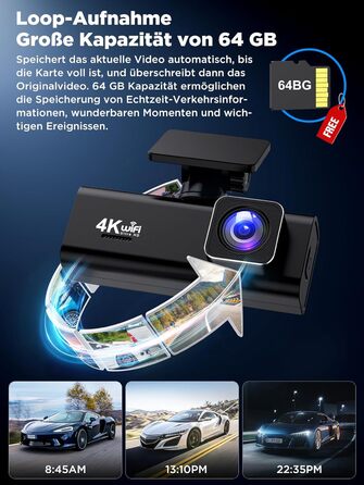 Відеореєстратор Topabol Dashcam Auto 4K + 1080P з Wi-Fi, двома камерами, нічним баченням, G-сенсором та підтримкою карт пам'яті до 256GB