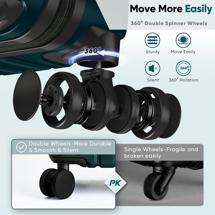 Набір валіз SHOWKOO 2 шт. з жорстким корпусом, 65см+75см, розширюваний, ультралегкий, полікарбонат, з TSA замком та 4 колесами (темно-зелений, XL/75см)